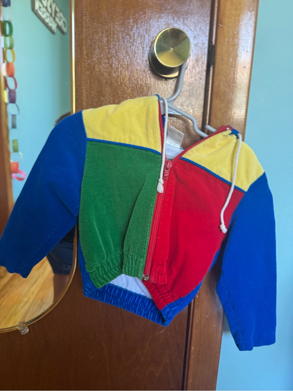 Vintage 90s Sears Color block Corduroy Hooded Jacket - Red, Green, Blue, Yellow